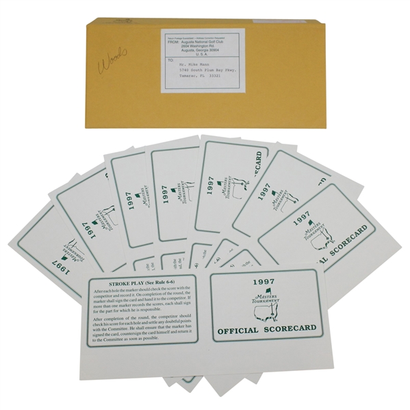 Lot of Eight 1997 Masters Tournament Official Scorecards with Original Envelope 