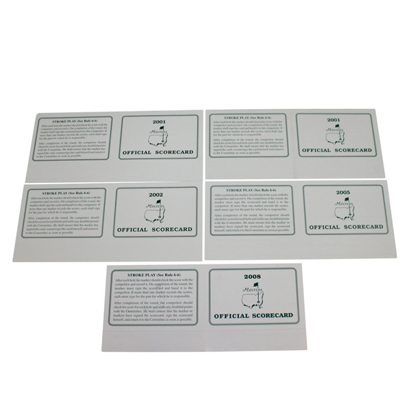 2001(x2), 2002, 2005, & 2008 Masters Tournament Official Scorecards