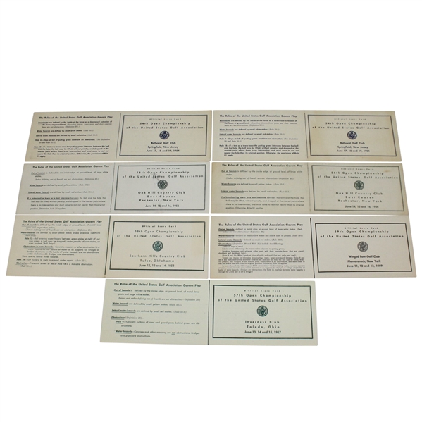 1954(x2), 1956(x2), 1957, 1958, & 1959 US Open Official Tournament Scorecards