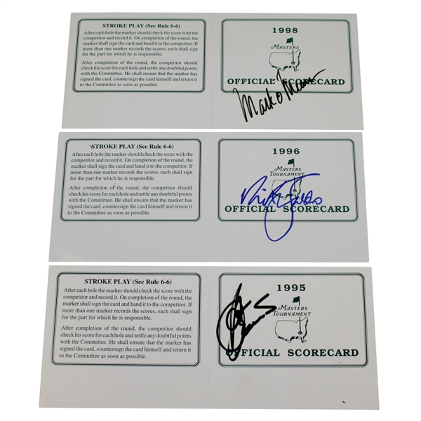1995, 1996, & 1998 Masters Official Scorecards Signed by Winners JSA ALOA