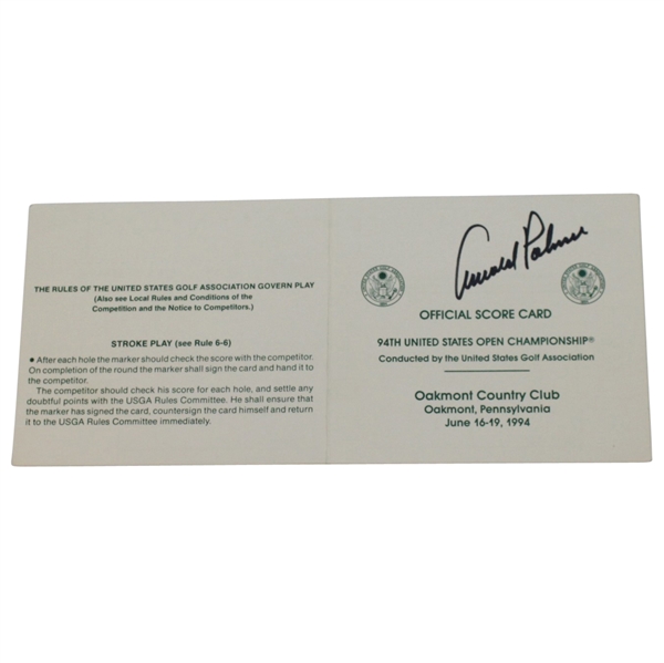 Arnold Palmer Signed 1994 US Open Official Scorecard - Last US Open JSA ALOA