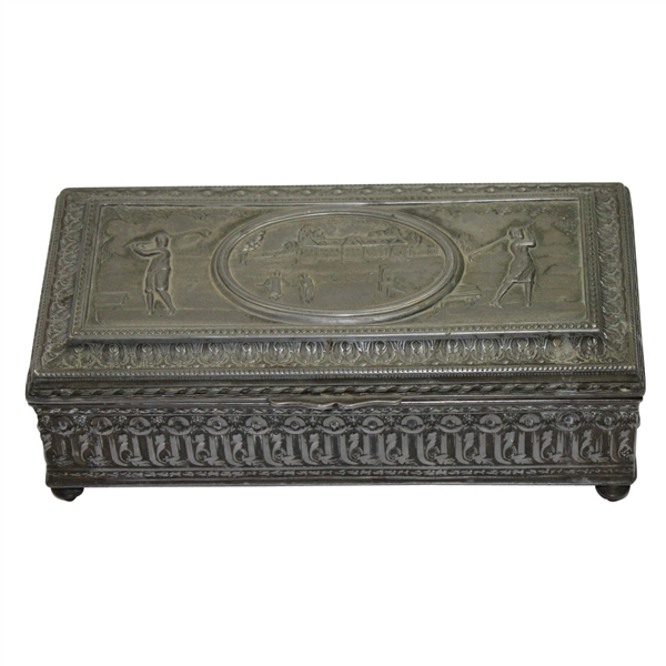 Vintage Golf Jewelry Box with Clubhouse and Golfers on Lid