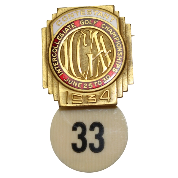 1934 ICGA Intercollegiate Golf Championship Contestant Badge - Charlie Yates Winner