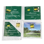Tiger Woods Winning Years Masters Commemorative Pins- 1997, 2001, 02, & 05 Original Wrapper
