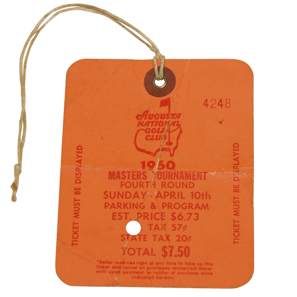 1960 Masters Tournament Sunday Ticket #4248-Arnold Palmers 2nd Masters Win!