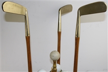 Parlor Putter with 3 Brass Head Hickory Putters - Reproduction