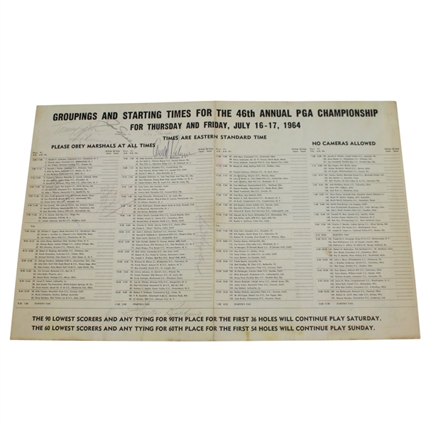 1964 PGA Pairing Sheet Signed by Palmer, Nicklaus, Hogan, Player, and others JSA ALOA
