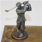 Vintage Bronze Fountain Pen Holder Stand and Golfer with 14k Sheaffer Gold Pen 