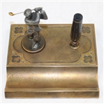 Vintage Bronze Fountain Pen Holder Stand and Golfer with 14k Sheaffer Gold Pen 