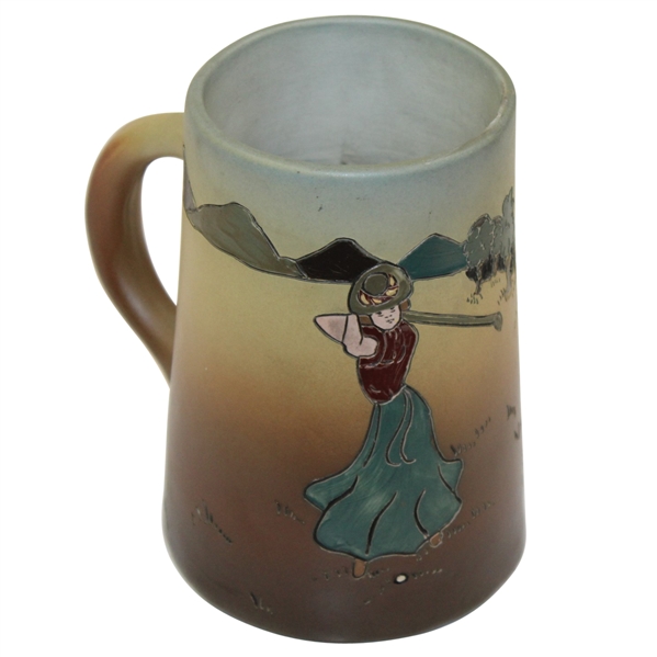 Vintage Weller Dickensware Lady Golfer Stein with Artist Mark 