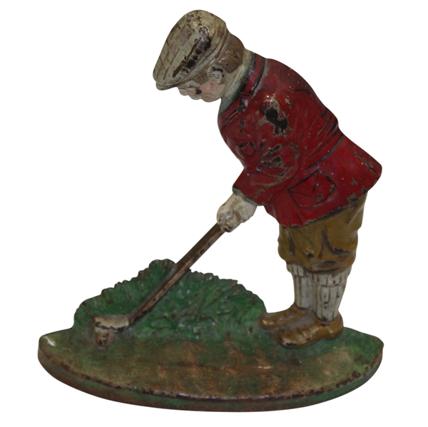 Hubley Cast Iron Golfer Doorstop - Drilled Hole Marks - #34 Marking