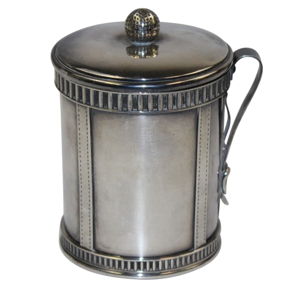 Circular Sterling Golf Themed Match Holder with Mesh Pattern Golf Ball on Lid