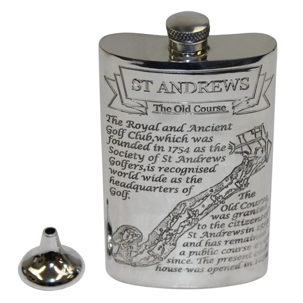 St. Andrews The Old Course Pewter Flask with Course Layout - Excellent Condition with Funnel