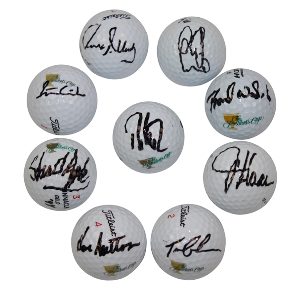 Lot of Nine Signed Presidents Cup Logo Golf Balls JSA ALOA