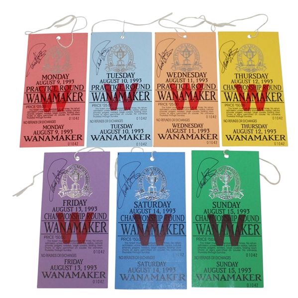 Paul Azinger Signed Set of Seven Tickets for 1993 PGA Championship JSA ALOA