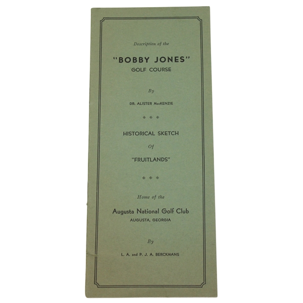 1934 Augusta National Bobby Jones Golf Course Description by Dr. Alister MacKenzie Pamphlet-