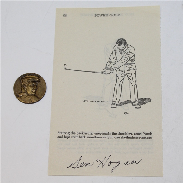 Ben Hogan Signed Power Golf Page with Ben Hogan Medal JSA ALOA