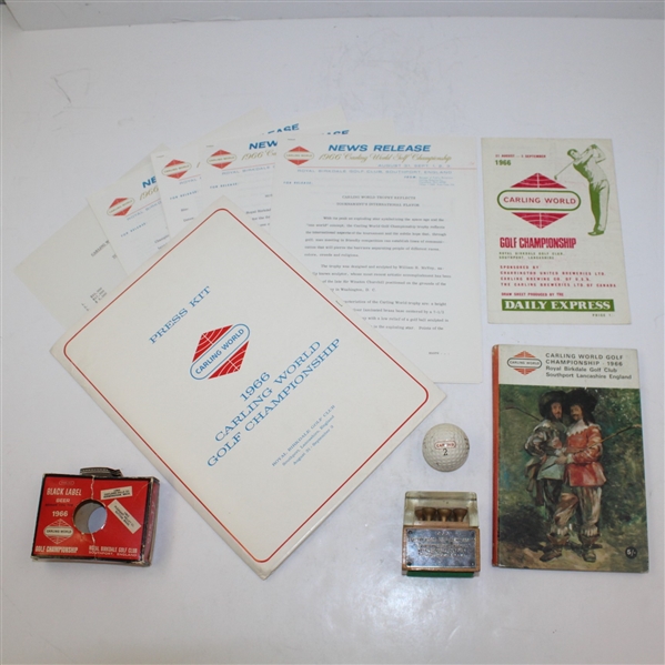 1966 Carling World Championship Lot: Program, Press Kit, Tee Set, Golf Ball, and other