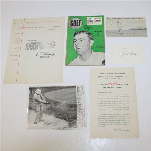 1955 US Open Lot: Jack Fleck Cut, Chairman Letter, Contestant Booklet, Golf Digest, others JSA ALOA