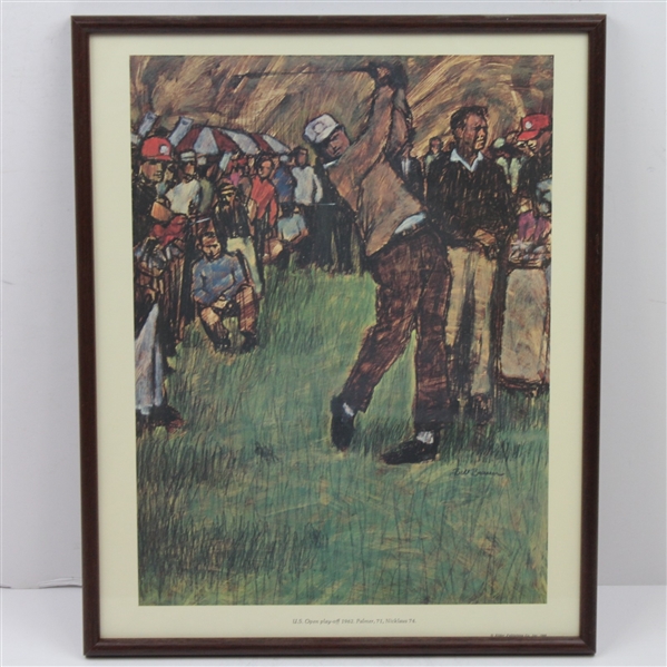 1966 Elldor U.S. Open Play-off 1962. Palmer, 71, Nicklaus 74 Picture - Framed