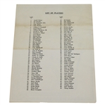 1965 Masters Par 3 Tournament Player List and Map - April 7th Wednesday