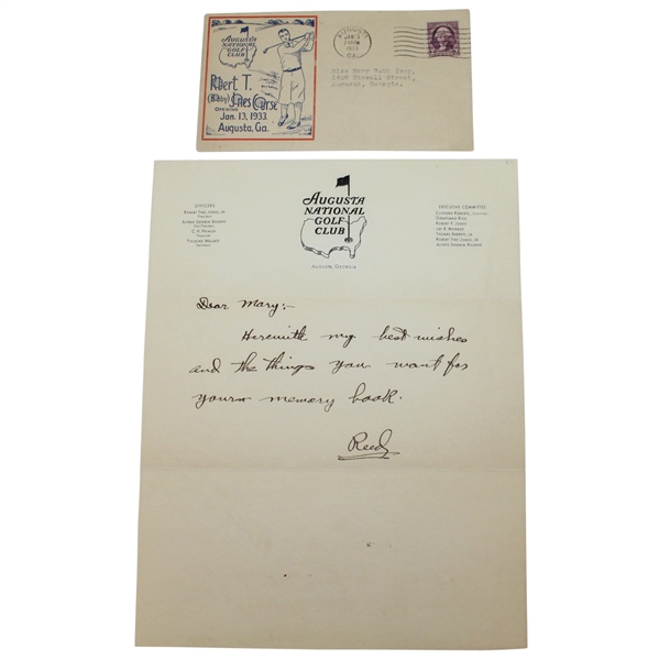 1933 Letter on Augusta National Letterhead with First Day Cachet - from Reed