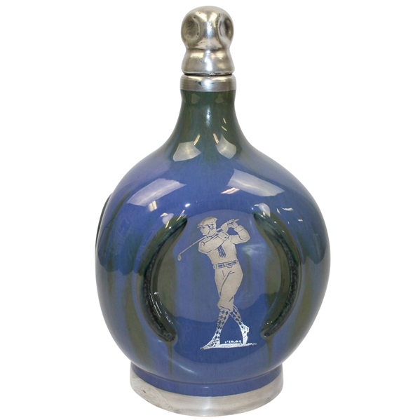 Fulper Decanter and Music Box with Sterling Sliver Inlay- Circa 1900
