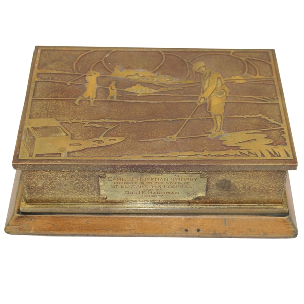 1927 Earl B. Huffamn Trophy Won by Dr. J.E. Hardman Smith Metal Bronze Cigar Box