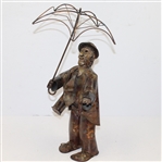 Copper Plated Golfer Statue- Holding Umbrella