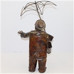 Copper Plated Golfer Statue- Holding Umbrella