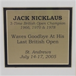 Jack Nicklaus Display- Waving Goodbye From Swilcan Bridge, 5 Pound RBS Note- Framed