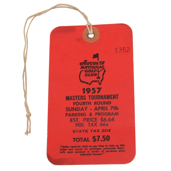 1957 Masters Tournament Sunday Ticket #1352 - Doug Ford Winner