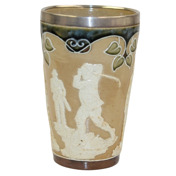 Doulton Lambeth Golf Beaker with Silver Rim - C. 1900 - R. Wayne Perkins Collection