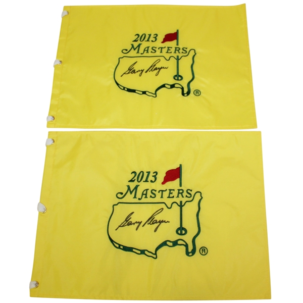 Two 2013 Masters Flags Signed by Gary Player in the Center JSA ALOA