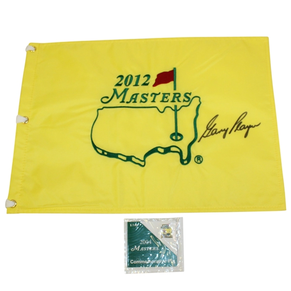 2012 Masters Flag Signed by Gary Player with 2004 Commemorative Pin JSA ALOA