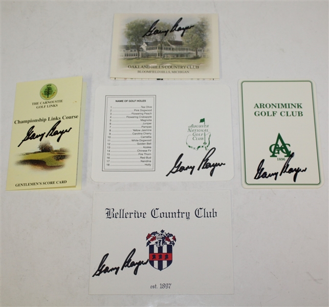 Lot of Five Gary Player Signed Scorecards - Major Championship Courses! JSA ALOA