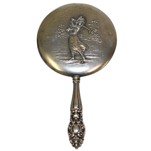 Vintage Sterling Silver Lady Golfer Themed Handheld Mirror - Roth Collection