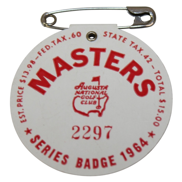 1964 Masters Tournament Badge #2297 - Palmer Win