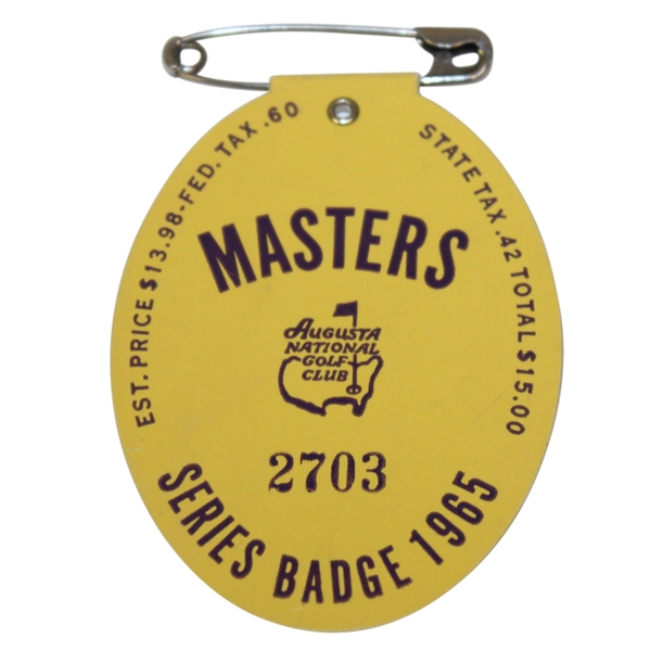 1965 Masters Tournament Badge #2703 - Nicklaus Win