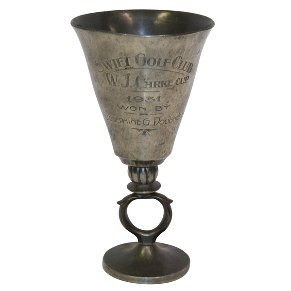 1931 Swift Golf Club Pewter W.J. Ehrke Cup Trophy - Won by Josephine G Doughedty - Roth Collection