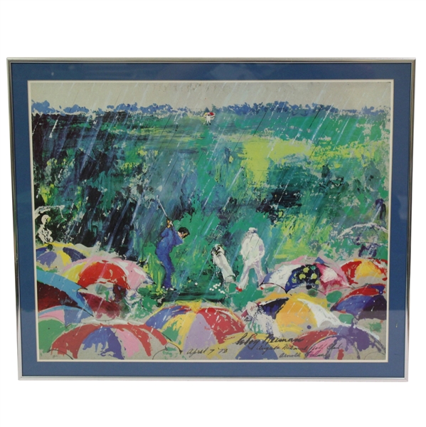 Arnie In The Rain: Arnold Palmer Augusta National 1973 Print by LeRoy Neiman - Framed