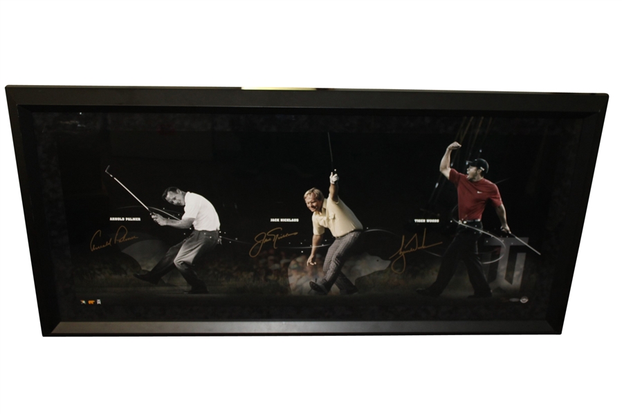 Arnold Palmer, Jack Nicklaus, Tiger Woods Triple Signed Major Victory Golf Print Ltd Ed UDA 109/250