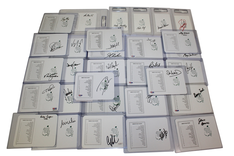 Lot of 30 Masters Champs Signed Augusta National Scorecards JSA, PSA/DNA, and JSA ALOA