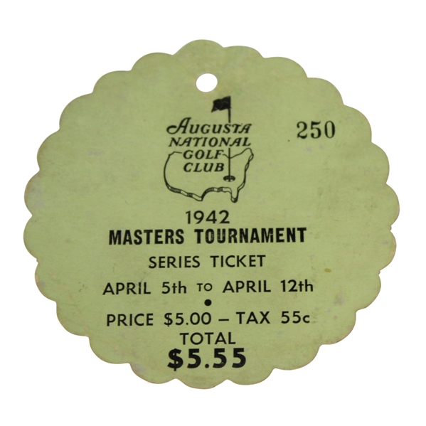 1942 Masters Tournament Series Ticket #250 - Nelson Beats Hogan in Playoff-Top Condition Example!