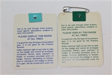 Nick Faldo Signed 1989 Masters Badge #A08389 & 1990 Masters Badge #X16368 JSA ALOA