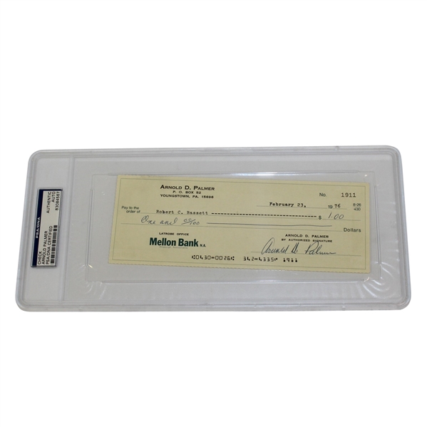 Arnold Palmer Signed Personal "Losing Bet"Uncanceled Check - 2/23/1976 PSA/DNA #83084567