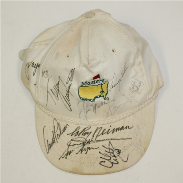 Multi-Signed White Masters Hat by Palmer, Nicklaus, Stewart, Neiman, and others JSA ALOA