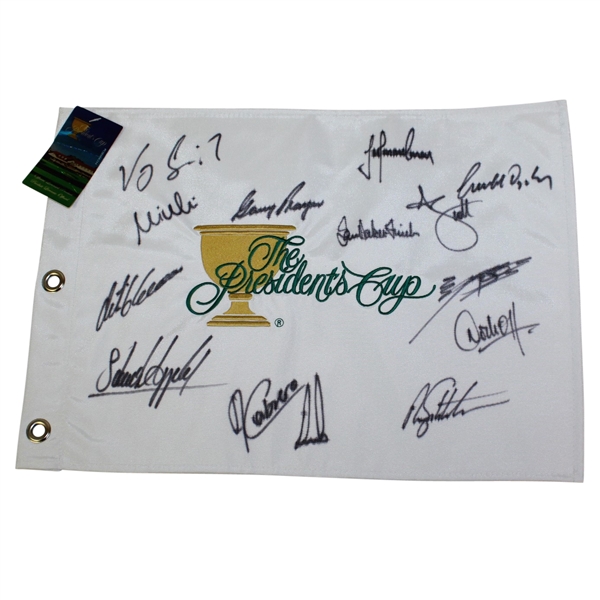 Undated Presidents Cup Embroidered White Flag Signed by International Team JSA ALOA