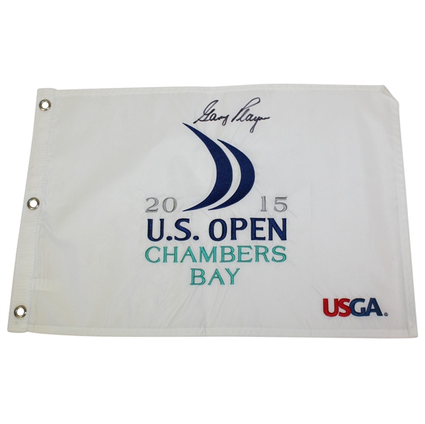 Gary Player Signed 2015 US Open at Chambers Bay Embroidered White Flag JSA ALOA