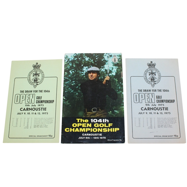 1975 Open Championship at Carnoustie Program with Two Draw Sheets - Tom Watson Winner - Roth Collection